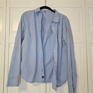 blue and white gingham women's button up